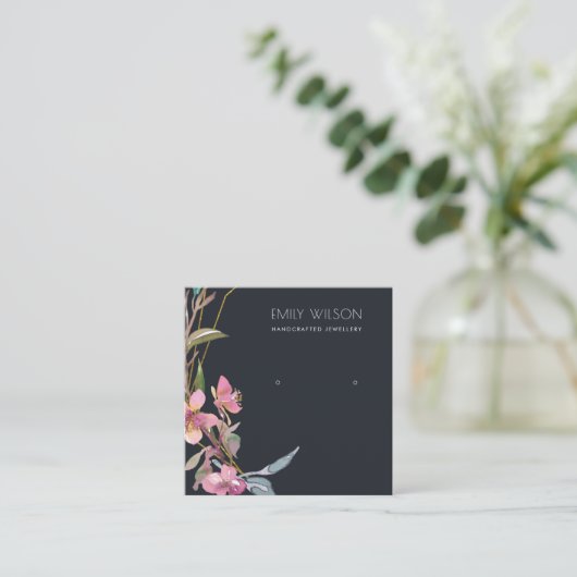 黒さくらんぼ花柱イヤリング表示ロゴ スクエア名刺 (スタンド正面)