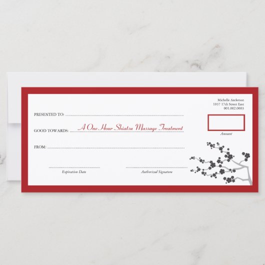 黒さくらんぼ花花花禅商品券 (裏面)