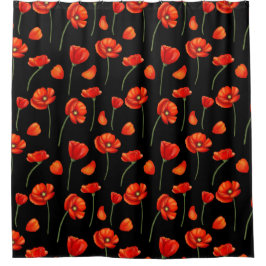 黒ずんだポピー模様 シャワーカーテン
