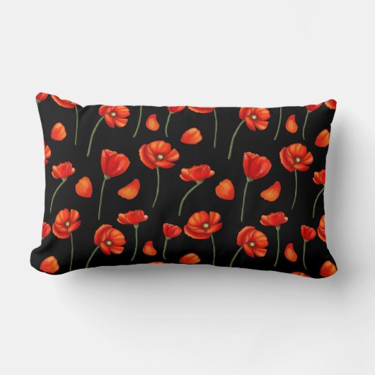 黒ずんだポピー模様 ランバークッション (正面)