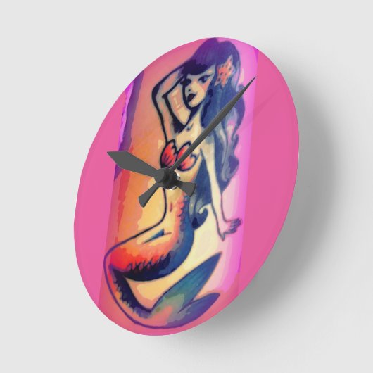 黒っぽい髪の人魚の美しい ラウンド壁時計 (傾斜)