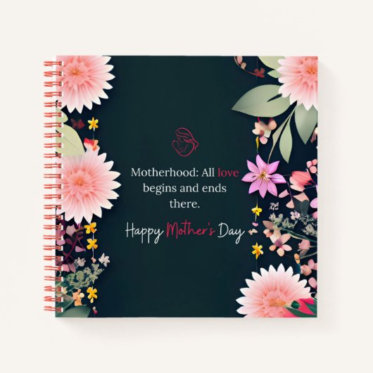 黒でカスタマイズ可能な母の日のメッセージ ノートブック (正面)