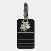 黒でピンク色の花が一面に咲くフローラプリント ラゲッジタグ (裏面縦)