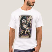 黒でロックンロールを演奏するパンダ・ロッカー Tシャツ (正面)