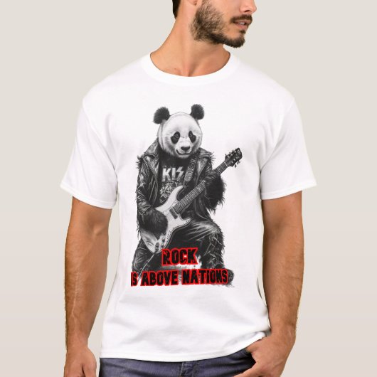 黒でロックンロールを演奏するワイルドパンダ Tシャツ (正面)