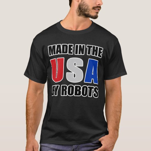 黒でロボットによって米国で作られる Tシャツ (正面)