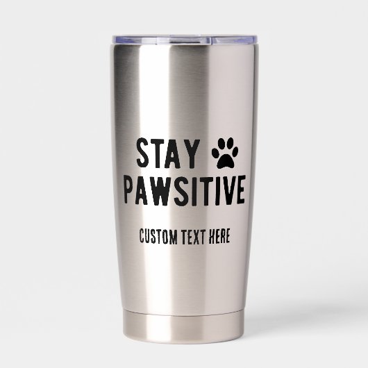 黒で名前をカスタマイズできるStay Pawsitive 保温保冷タンブラー (正面)