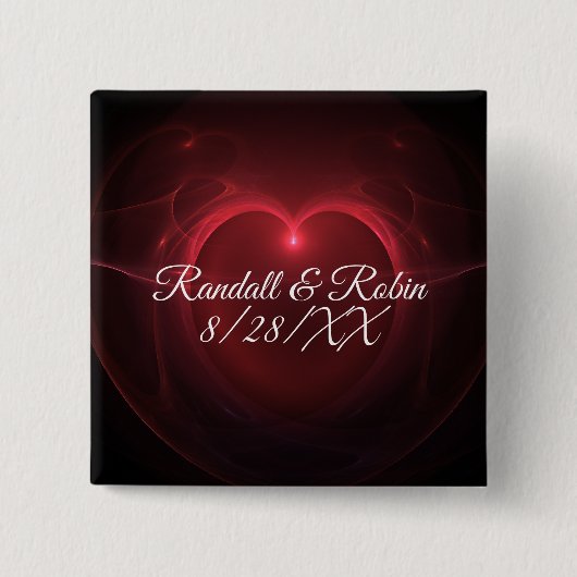 黒で日付の赤い輪郭の中心のハートを救って下さい 缶バッジ (正面)