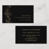 黒で植物のエレガントでフェイクな金ゴールド 名刺 (正面/裏面)