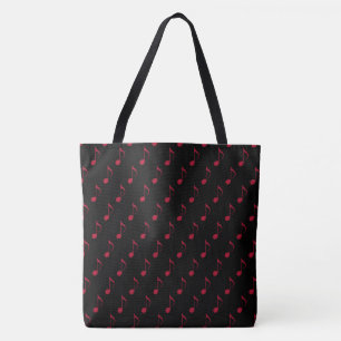 黒で赤い音符を印刷したall_over_printed トートバッグ