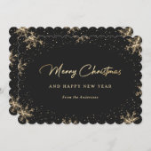 黒ときらめく金ゴールドスノーフレーク雪 シーズンカード (正面/裏面)