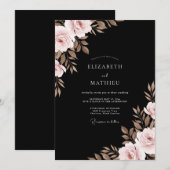 黒とくすんだ茶色の葉の結婚式 招待状 (正面/裏面)
