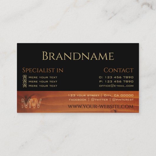 黒とさくらんぼ木目木目ボードのモノグラム 名刺 (裏面)