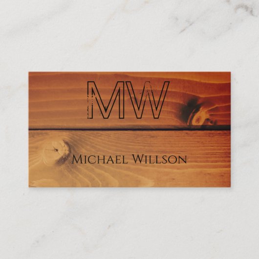 黒とさくらんぼ木目木目ボードのモノグラム 名刺 (正面)