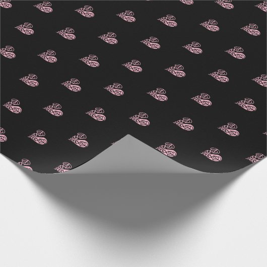 黒とはっきりしたピンクのフィルムハートデザイン ラッピングペーパー (角)