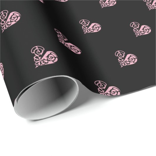 黒とはっきりしたピンクのフィルムハートデザイン ラッピングペーパー (ロールコーナー)