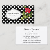 黒とはっきりした白の水玉模様シックレッドカメリア 名刺 (正面/裏面)