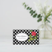 黒とはっきりした白の水玉模様シックレッドカメリア 名刺 (スタンド正面)