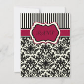 黒とアイボリーと赤のストライプのダマスク柄 RSVP カード (正面)