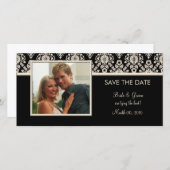 黒とアイボリーのダマスク日付の写真カードを保存 セーブザデート (正面/裏面)