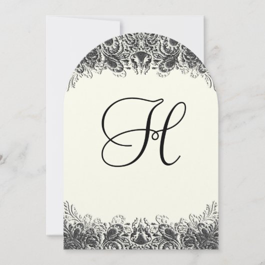 黒とアイボリーのペイズリー結婚式招待状 招待状 (正面)