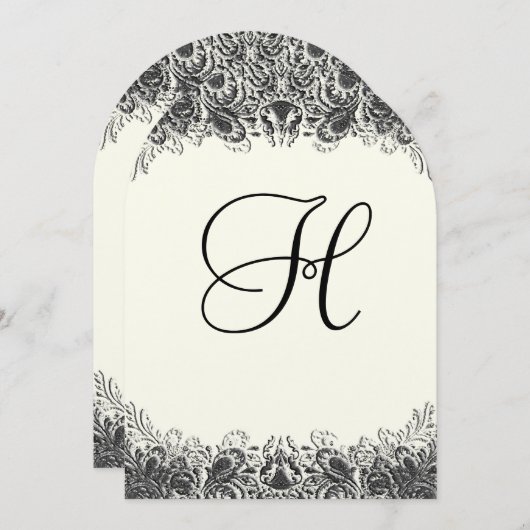 黒とアイボリーのペイズリー結婚式招待状 招待状 (正面/裏面)