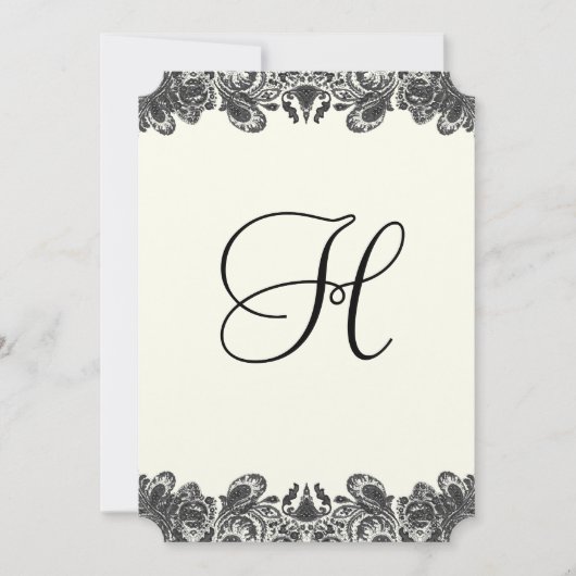 黒とアイボリーのペイズリー結婚式招待状 招待状 (正面)