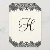 黒とアイボリーのペイズリー結婚式招待状 招待状 (正面/裏面)