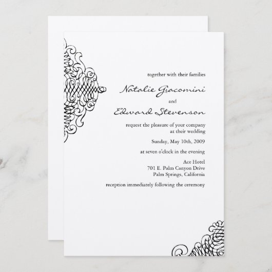 黒とアイボリーの装飾招待状 招待状 (正面/裏面)