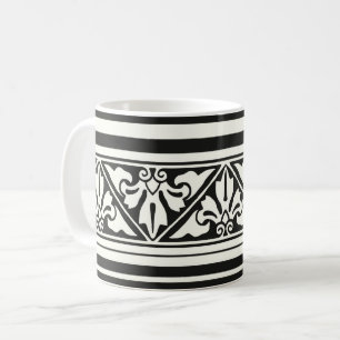 黒とアイボリーゴシックのリバイバルリーフコ縁どーヒー コーヒーマグカップ