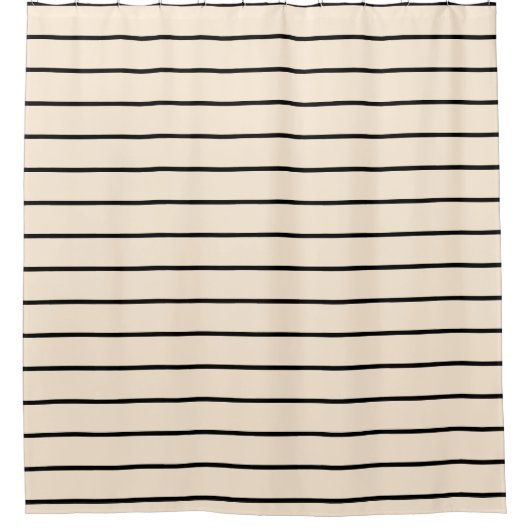 黒とアイボリーストライプの幾何学的パターン シャワーカーテン (正面)