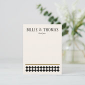 黒とアイボリーチェッカーボード結婚アールデコ サンキューカード (スタンド正面)