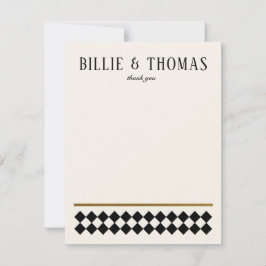 黒とアイボリーチェッカーボード結婚アールデコ サンキューカード
