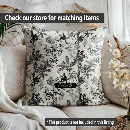 黒とアイボリートロピカルモンキーズトイレデジュイ 枕カバー