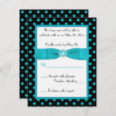 黒とアクアの水玉模様返信カード 招待状 (正面/裏面)