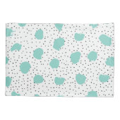 黒とアクアブルーの抽象芸術ドットのパターン 枕カバー (裏面)