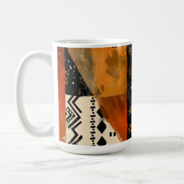 黒とアースカラーの部族モチーフ コーヒーマグカップ