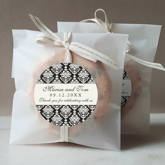 黒とエレガントアイボリーダマスクウェディングモノグラム ラウンドシール