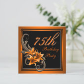 黒とエレガントオレンジのタイガーリリー誕生日パーティー 招待状 (スタンド正面)