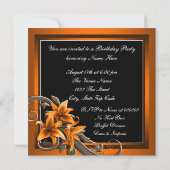 黒とエレガントオレンジのタイガーリリー誕生日パーティー 招待状 (裏面)
