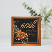 黒とエレガントオレンジのタイガーリリー誕生日パーティー 招待状 (スタンド正面)