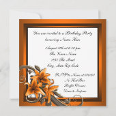 黒とエレガントオレンジのタイガーリリー誕生日パーティー 招待状 (裏面)