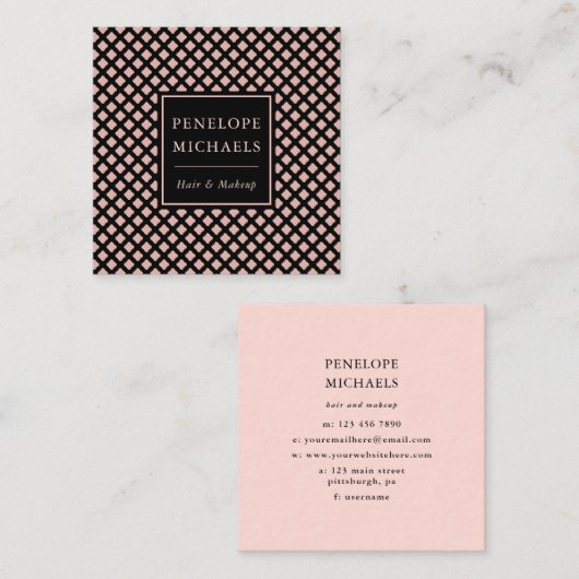 黒とエレガントバラトレリスのパターン スクエア名刺 (正面/裏面)
