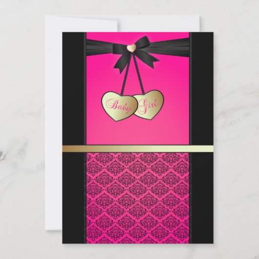 黒とエレガントピンクのダマスク|ベビーシャワー 招待状 (裏面)