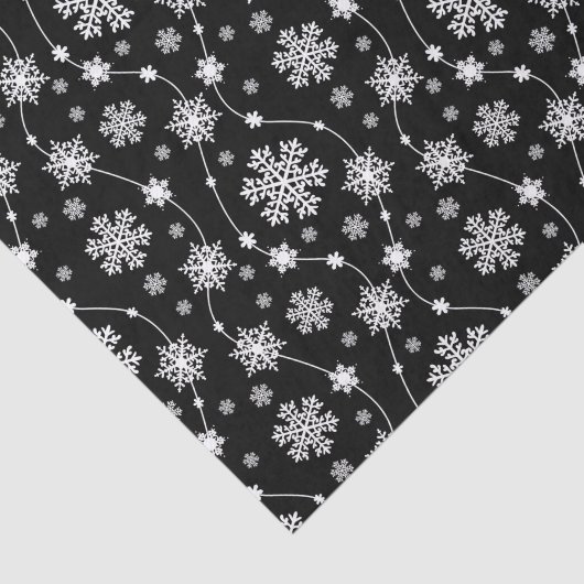 黒とエレガント冬の白の雪片模様 薄葉紙 (詳細)