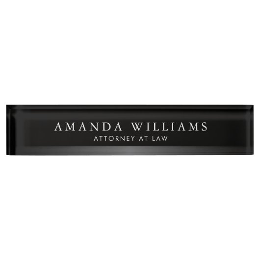 黒とエレガント灰色のサテンのグラデーション デスクネームプレート (正面)