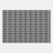 黒とエレガント白のギリシャのキーの蛇行パターン ラッピングペーパーシート (正面)