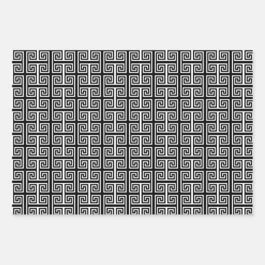 黒とエレガント白のギリシャのキーの蛇行パターン ラッピングペーパーシート (正面)