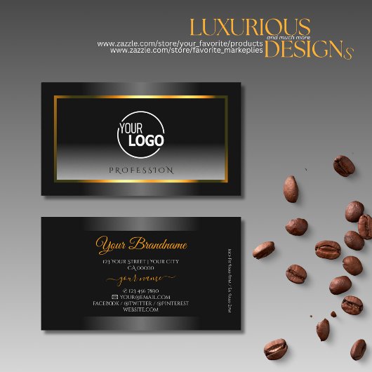 黒とエレガント白のグラデーションのオレンジ色のフレームロゴ 名刺