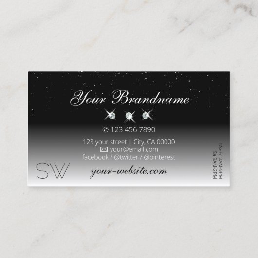 黒とエレガント白のスパークルダイヤモンドイニシャル 名刺 (裏面)